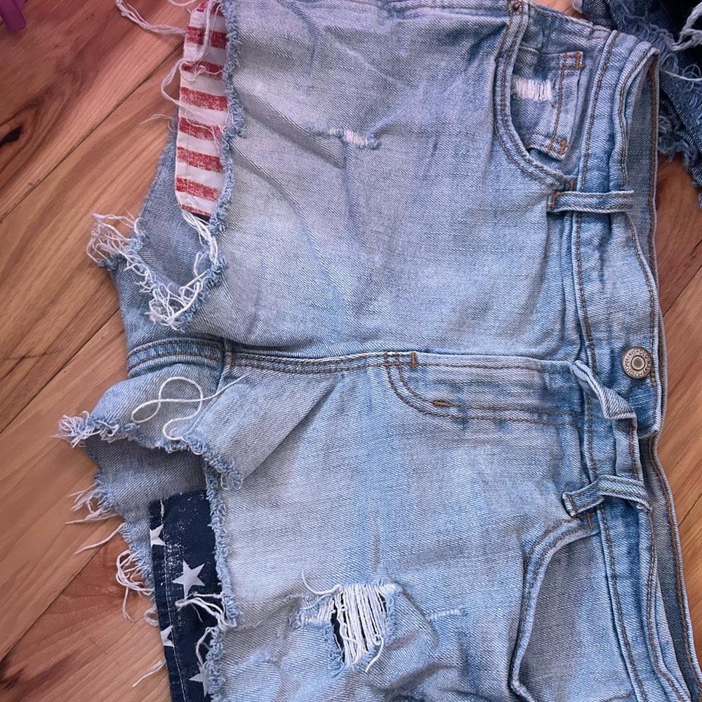 Distressed Denim Shorts with American Flag Detail